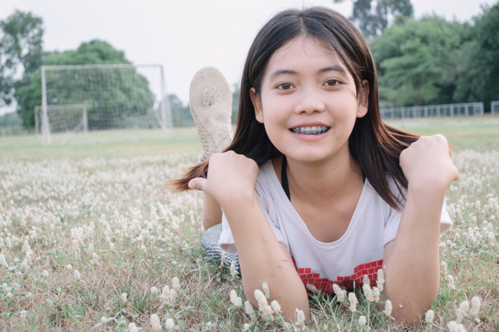 Young woman with braces